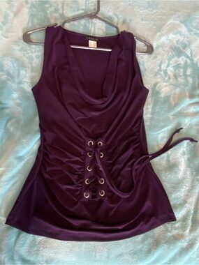 VENUS Deep Purple Lace-Up Cowl Neck Tank
